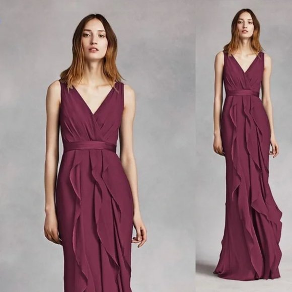 Vera Wang Dresses & Skirts - Vera Wang WHITE V-Neck Wrapped Bodice Dress Wine 4